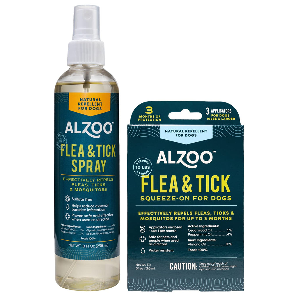 Flea & Tick Repellent Squeeze-On for Dogs and 8 Fl. Oz. Flea & Tick Repellent Spray for Dogs, 100% Plant-Based Active Ingredients