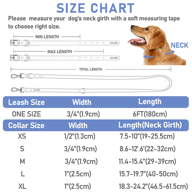 ZALER Dog Collar and Leash Set, Waterproof Adjustable Odor Proof Pet Collars Leashes Easy to Clean, 6FT Dog Leash with 2 Hooks for Large, Medium Small Dogs (S, Blue) Moonstone Blue S(Collar:8.6''-12.6''; Leash:6ft) - PawsPlanet Australia