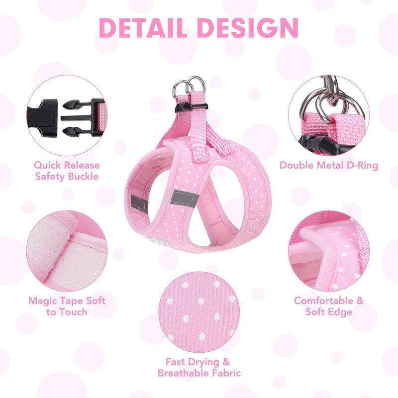 BINGPET Dog Vest Harness for Puppy and Cat, No Pull Adjustable Reflective Step-in Puppy Harness Cute Pink Polka Dot Soft for Small and Medium Dogs - PawsPlanet Australia