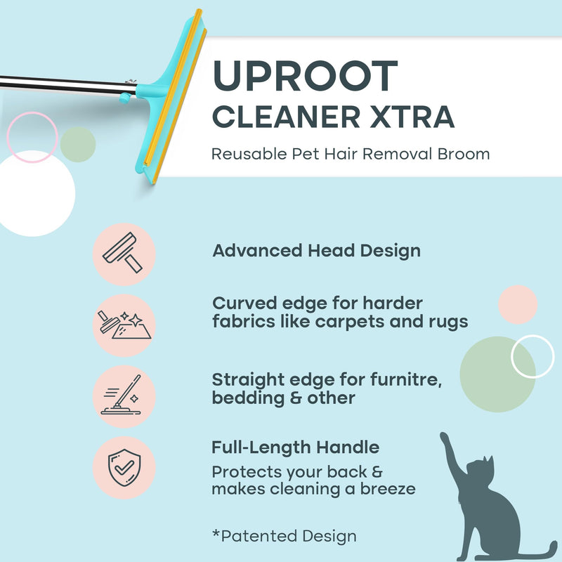 Uproot Cleaner Xtra Pet Hair Removal Tool: Reusable Carpet Rake with Telescopic 60" Handle - As Powerful as Uproot Cleaner Pro Pet Hair Remover, but Made for Carpets, Curtains - Don't Bend Don't Kneel - PawsPlanet Australia