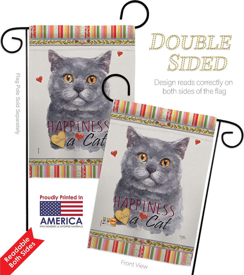 Breeze Decor Blue British Short Hair Happiness Garden Flag-Pack Cat Kitten Meow Spoiled Paw Fur Pet Nature Farm Animal Creature Applique House Banner Small Yard Gift Double-Sided, Made in USA - PawsPlanet Australia