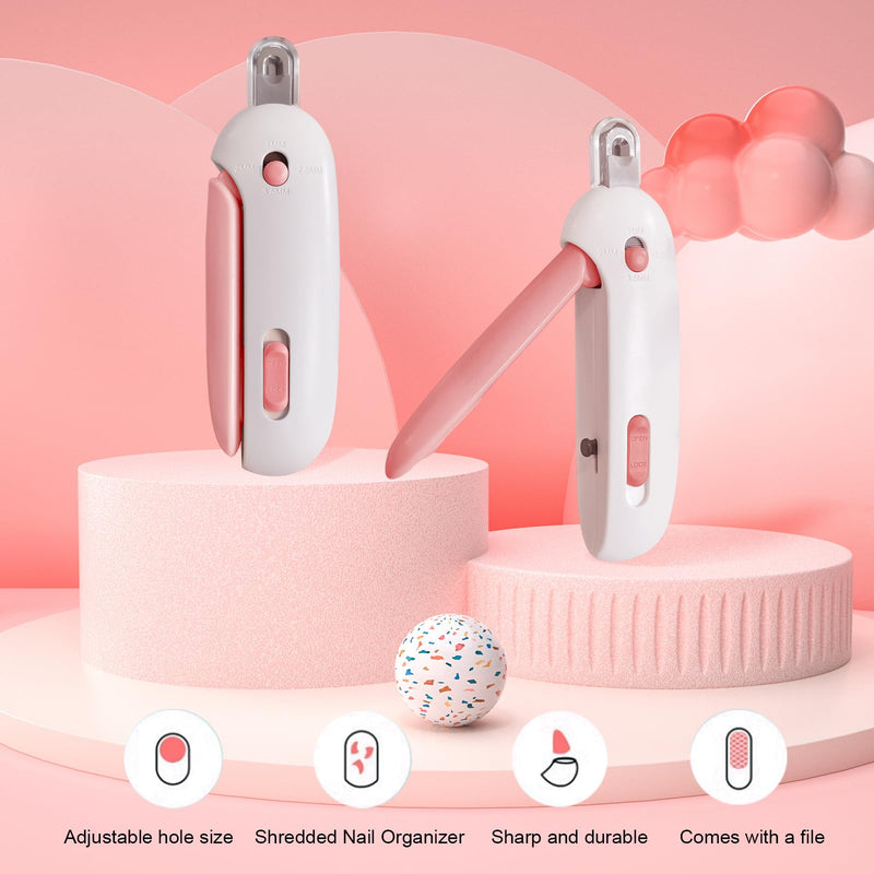 Cat Nail Clipper with Adjustable Aperture, Small Dog Nail Trimmer with 4 Gears & Nail File, Safe Pet Claw Clipper Grooming Tool to Avoid Over Cutting, Professional Pet Nail Cutter for Beginners (Pink) Pink - PawsPlanet Australia