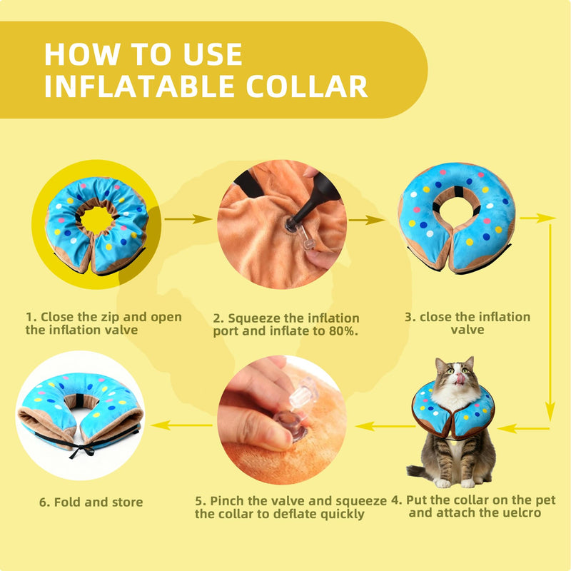 Inflatable Dog Collar Soft with Adjustable Fastening, Suitable for Wound Healing After Surgery, Does Not Affect Sleep or Eating sky blue XL