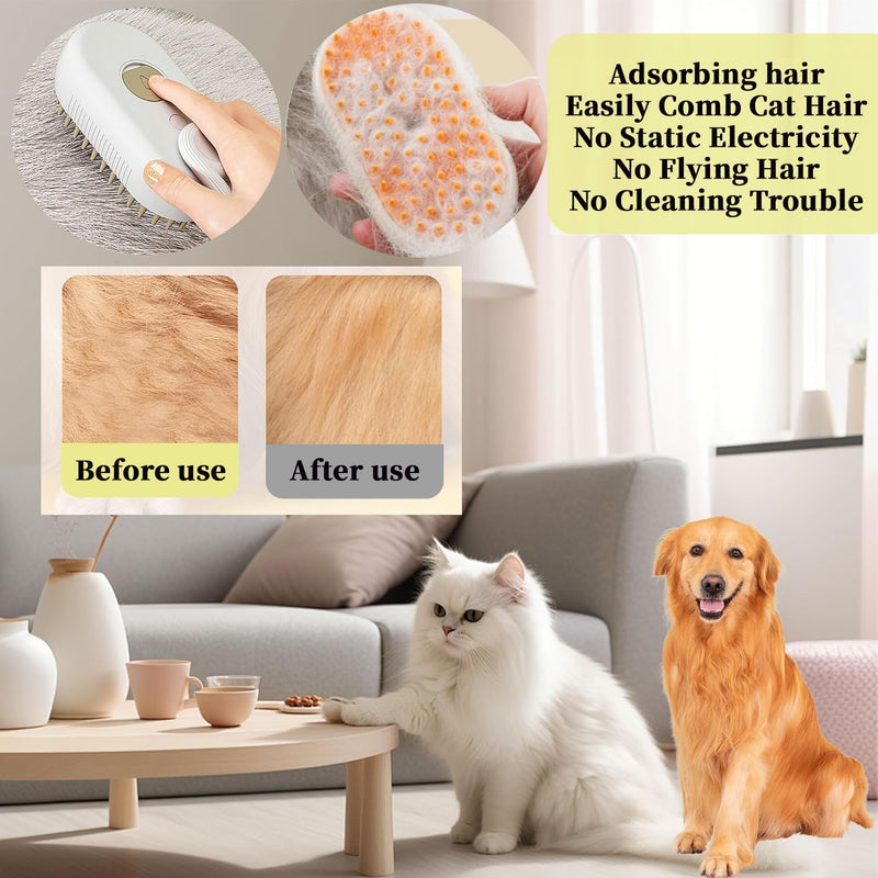 4-in1 Cat Steam Brush for Shedding & Grooming, Spray Hair Removal Comb with 2 Waterless Shampoo, Cat and Dog Brush for Shedding, Pet Grooming Comb Hair Removal Tool for Cats and Dogs 4.7''-2*Shampoo - PawsPlanet Australia