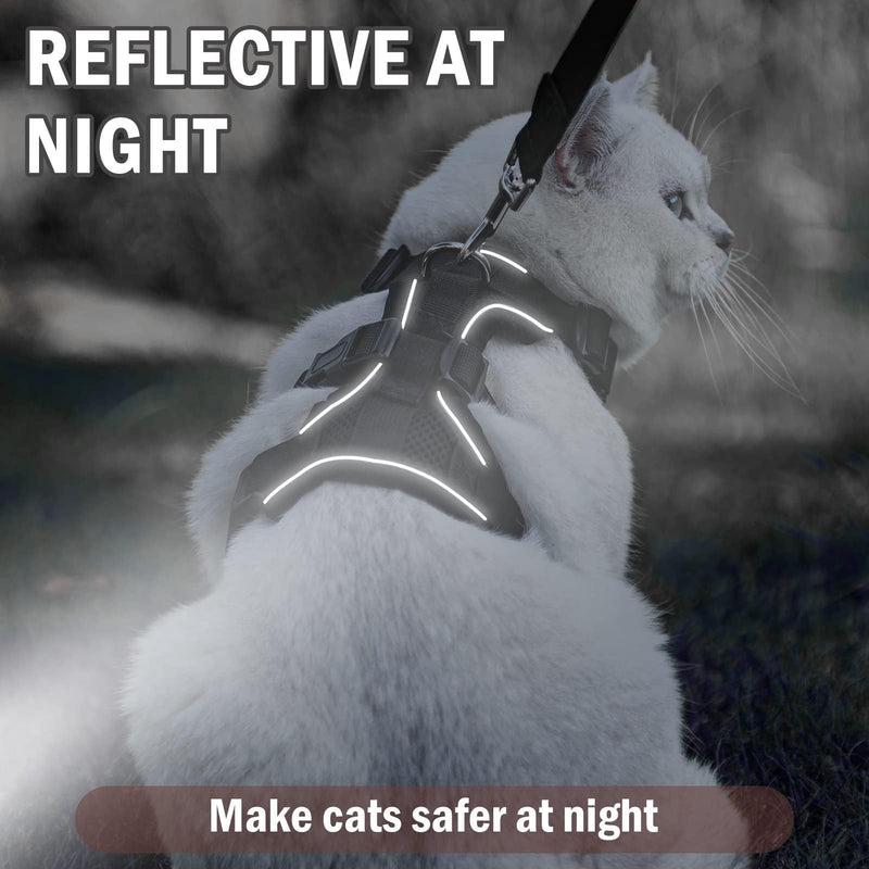 PUPTECK Cat Harness and Leash Set Escape Proof for Walking, Breathable Mash Vest Adjustable Harness for Cats Puppy Small Animals, Reflective at Night, Black Medium M: Neck 11.4"-15.3", Chest 12.8"-20" - PawsPlanet Australia