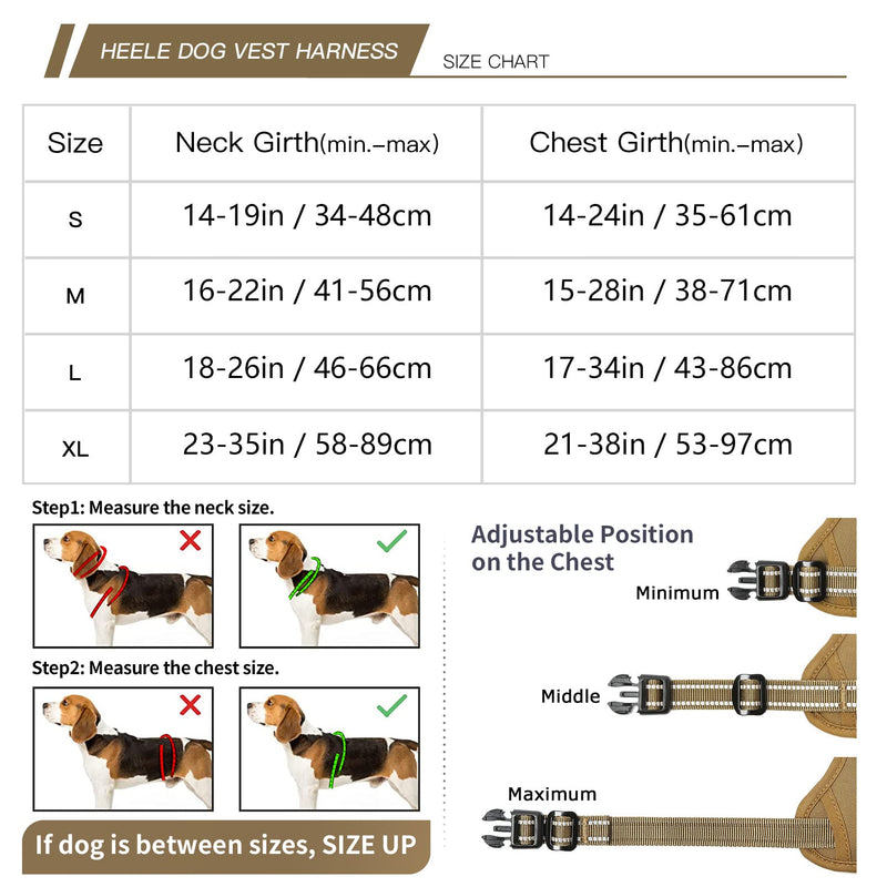 HEELE Dog Harness, No Pull Dog Harness Medium, Release on Neck, Front Back Clips Dog Vest Harness Reflective Adjustable Padded, Easy Control Handle for Outdoor Walking Training, Bronze, M M (Pack of 1) Solid Khaki - PawsPlanet Australia