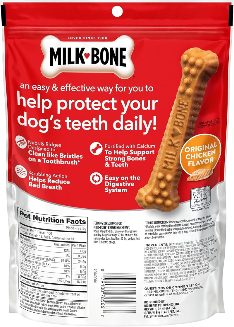 Milk-Bone Brushing Chews Original Chicken Flavor Daily Dental Dog Treats, Large, 8.1 Oz. Bag (Pack of 5) 0.51 Pound (Pack of 5) - PawsPlanet Australia