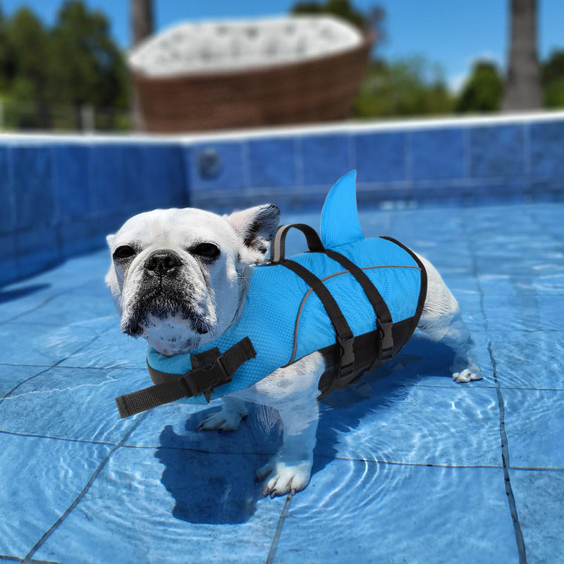 Queenmore Small Dog Life Jacket,Shark Dog Life Vest for Swimming,Puppy Light Life Preserver for Boating Kayaking Canoeing,Pet Lifesaver with High Buoyancy,Rescue Handle,Leash Hook (Peacock Blue,L) Large Peacock Blue - PawsPlanet Australia