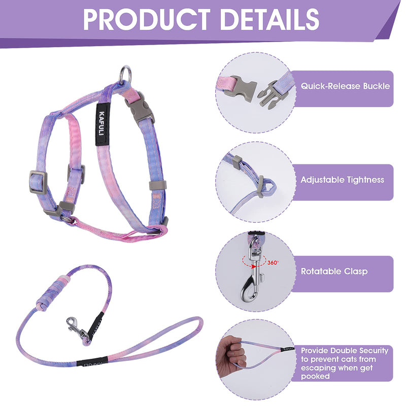 Cat Harness and Leash Set, Adjustable Gradient Kitten Harness Escape Proof Harness with Leash for Kitty Outdoor Walking (Gradient Purple) Gradient Purple - PawsPlanet Australia