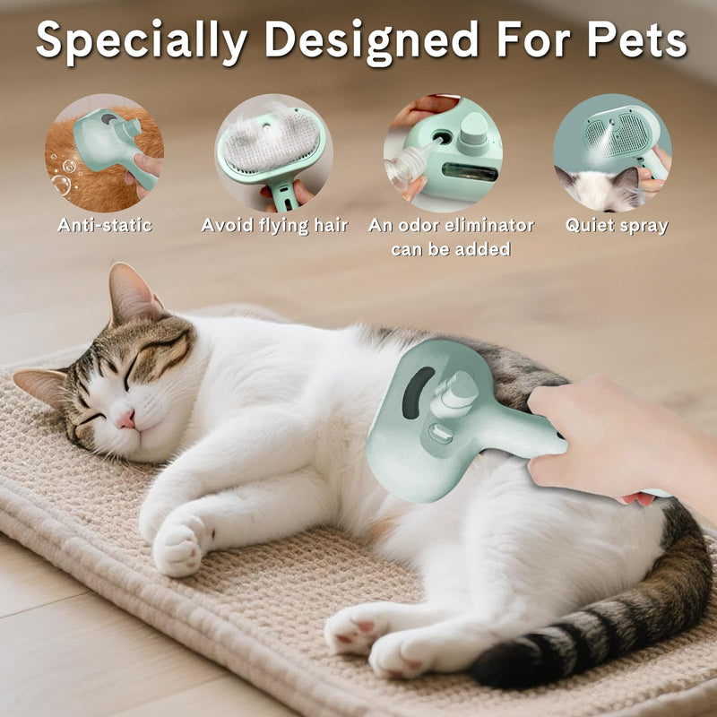 Pet Steam Brush for Dogs & Cats - 2-in-1 Deshedding & Detangling Tool with Steam Spray, Anti-Static Grooming Brush for Long/Short Haired Pets, Waterless Cleaning & Massage(Green) Green - PawsPlanet Australia