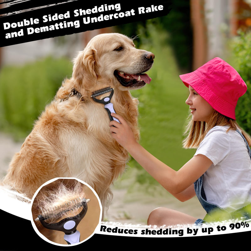 3PCS Self Cleaning Slicker Brush & Pet Grooming Rake & Bath Brush for Dogs,Cats and Horses | Double-Sided Dematting Comb & Skin Friendly Deshedding Grooming Tool | Pet Supplies(Light Purple Black) H-Light Purple Black - PawsPlanet Australia
