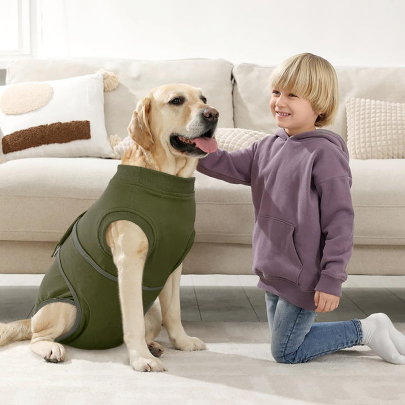 Kuoser L Dog Surgery Recovery Suit, Dog Recovery Suit Female Male Dog Surgical Recovery Vest Dog Post Surgery Body Suit Adjustable Onesies Dog Body Suit after Surgery, Green L(Back:16.1"-20.1";Chest:23.2"-27.6")