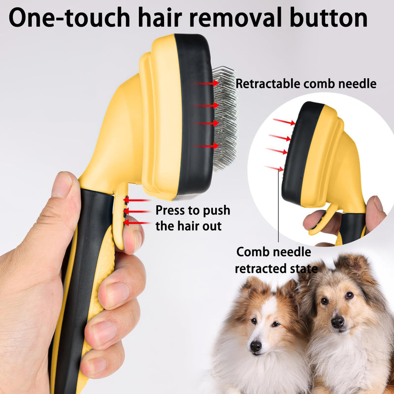 Self cleaning slicker brush for dogs and cats, skin-friendly grooming cat brush, easy-to-clean dog hair brush, depilatory brush, hair brush puppy brush, pet cleaning accessories (Yellow) Yellow - PawsPlanet Australia