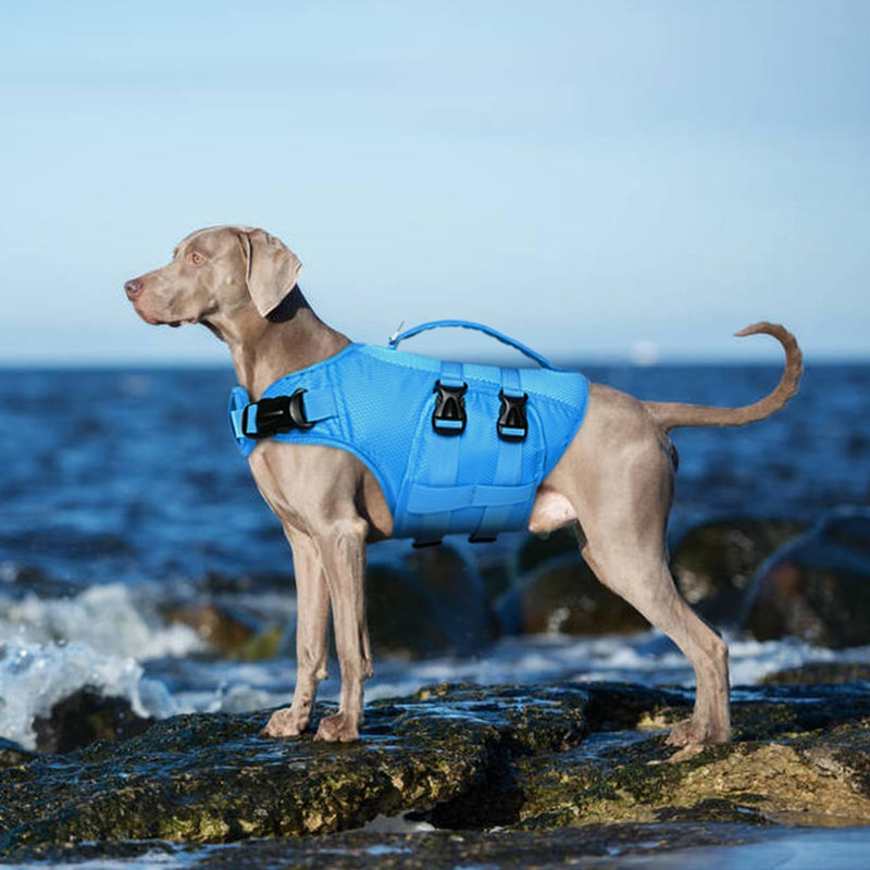 Kuoser Dog Life Jacket, High Flotation Dog Life Vest for Swimming Boating, Reflective Dog Swimming Vest Pet Life Preserver with Rescue Handle XX-Large (Chest Girth:30.7-38.5'') Blue - PawsPlanet Australia