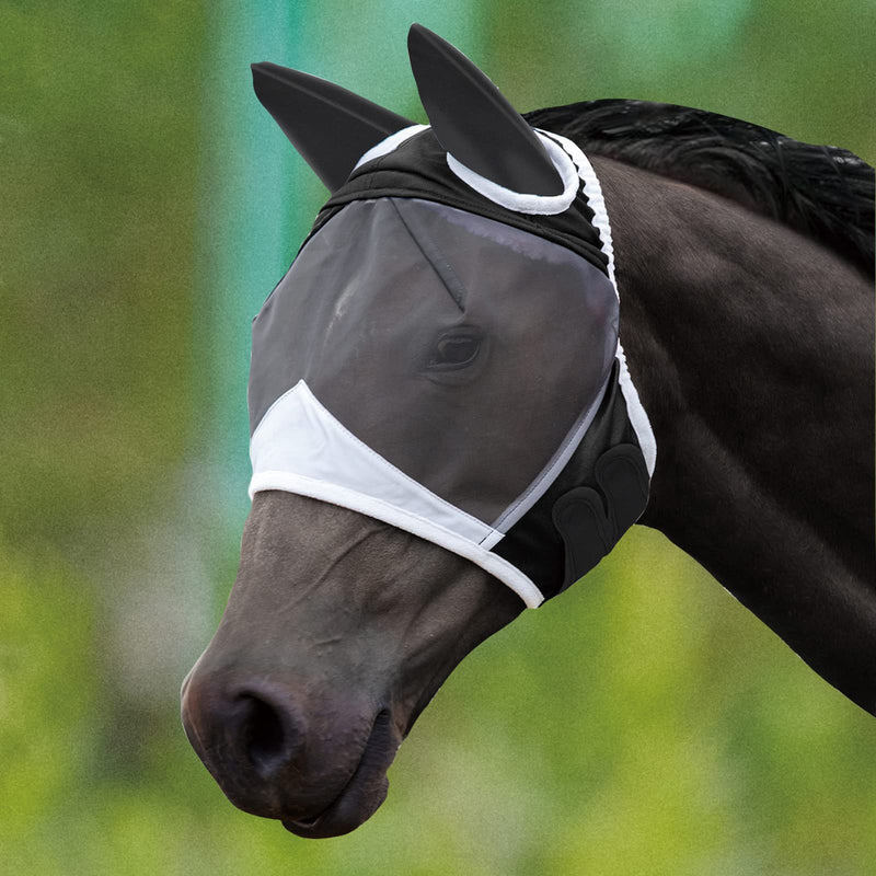 Fly Mask with Ears for Horses Soft Stretchy Mesh Horse Face Cover, Breathable Eye Protection Fly Masks UV Protective Horse Supplies (Black, L) Black 1pcs