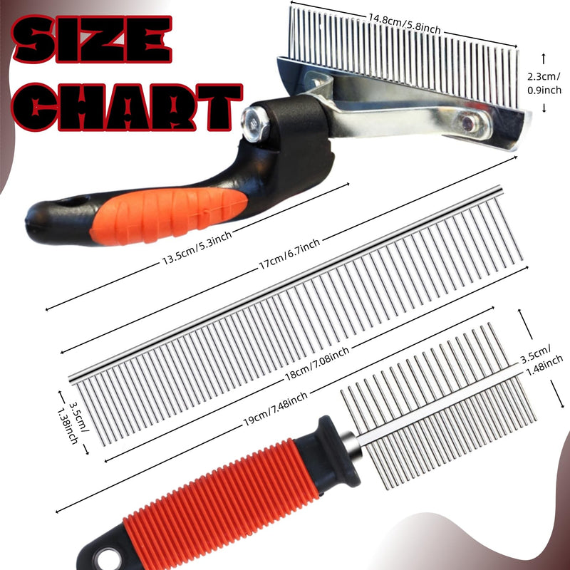 Undercoat Rake Brush Set, 3 Pack Long-Tooth Pet Brush - Dog Rake Brush & Steel Shedding Comb & Double-Sided Teech Comb for Double Coat Large Dogs, Horses - PawsPlanet Australia
