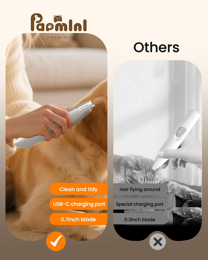 Vacuum Dog Paw Trimmer, Low Noise Paw Trimmers for Dog's Feet with Hair-Suction, Safety Cordless Electric Dog Clippers for Grooming, Rechargeable Cat Shaver for Paws, Ears, Face White