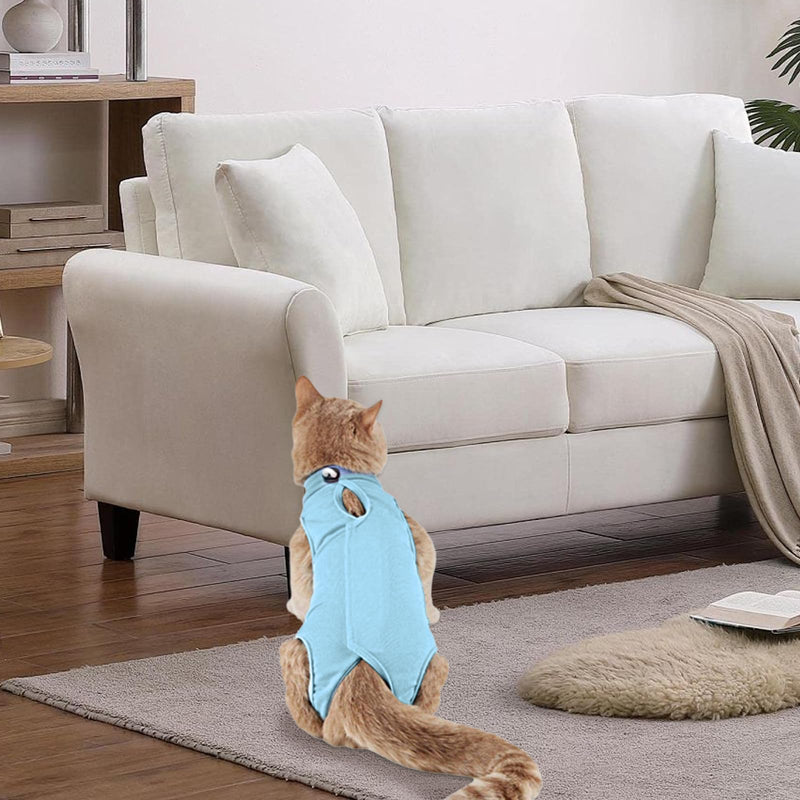 Cat Recovery Suit,Post Surgery Onesie for Kitten,Breathable Soft Anti Licking Cat Bodysuit,Spay Surgical Recovery Clothes for Abdominal Wounds Skin Diseases,Elizabethan Collar Alternative Blue S
