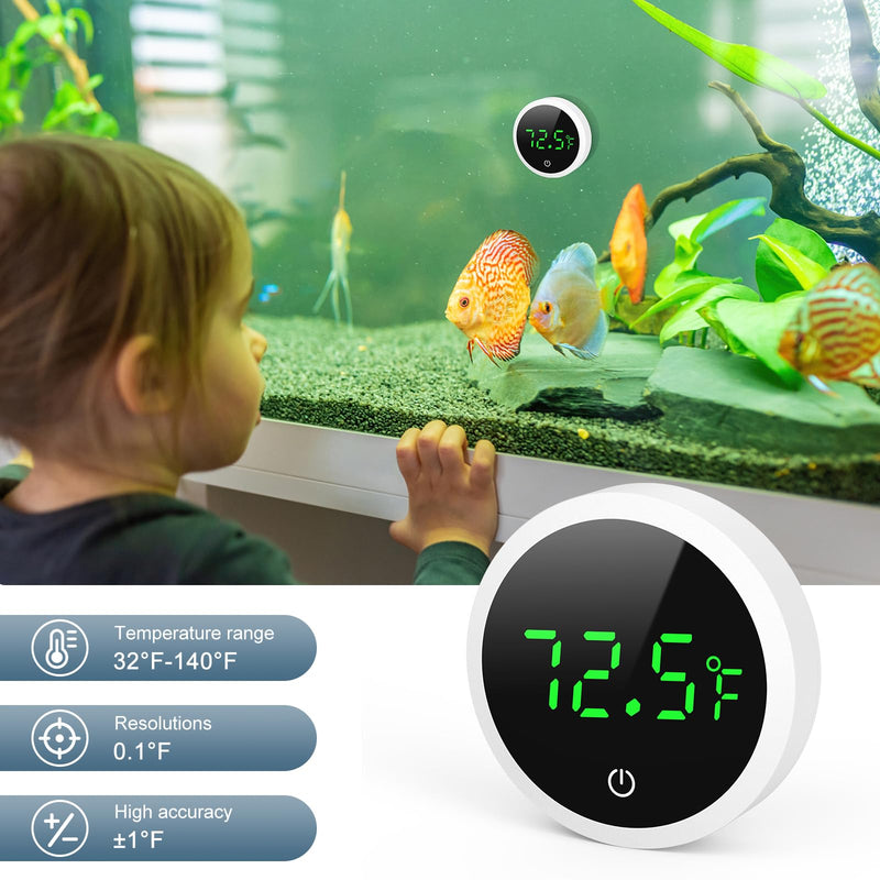Upgraded Aquarium Thermometer, Wireless Digital Fish Tank Thermometer with Touch Screen, ±0.1°F High Precision, 5S Refresh Speed, Stick-on Thermometer for Aquariums, Glass Containers - PawsPlanet Australia