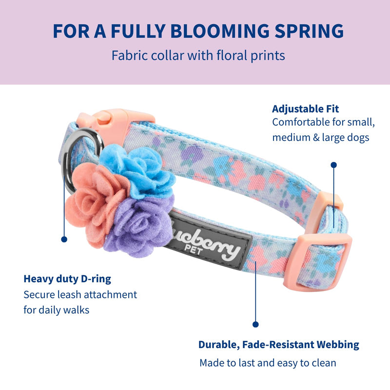 Blueberry Pet Dog Collar, Adjustable Floral Print Puppy Collar in Lavender with Removable Flower, Small 12"-16" Neck, Cute Girl Dog Accessories, Pink Dog Collars for Small Dogs, Safe Fit - PawsPlanet Australia