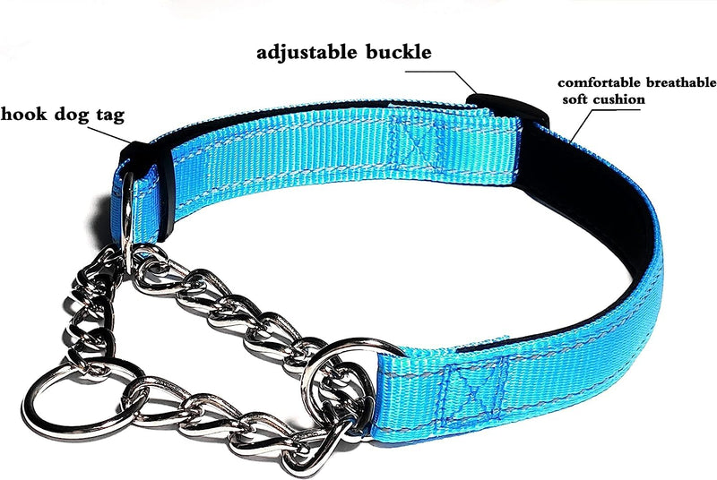 Martingale Collar for Dogs, Reflective Nylon Soft Padded No Pull Training Collars Adjustable Stainless Steel Chain Collar for Small Medium Large Dogs Pink Medium Medium (Neck For 14-18") - PawsPlanet Australia