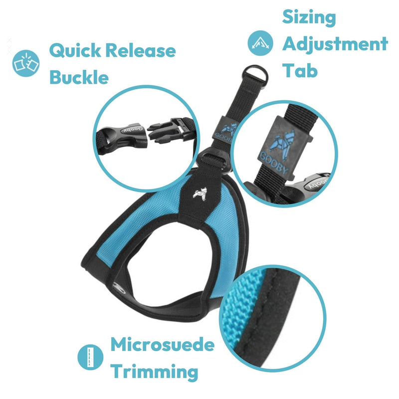 Gooby - Escape Free Easy Fit Harness, Small Dog Step-In Harness for Dogs that Like to Escape Their Harness, Turquoise, Medium Medium chest (18~21.75") - PawsPlanet Australia