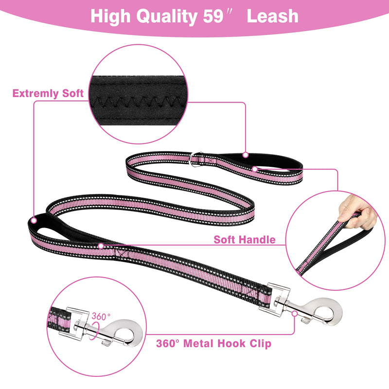 WINSEE Pet Harness Collar and Leash Set, All-in-one Reflective Dog Harness No Pull with Adjustable Buckles for Puppies, Small, Medium, Large, and Extra-Large Dogs (Large, Pink) - PawsPlanet Australia
