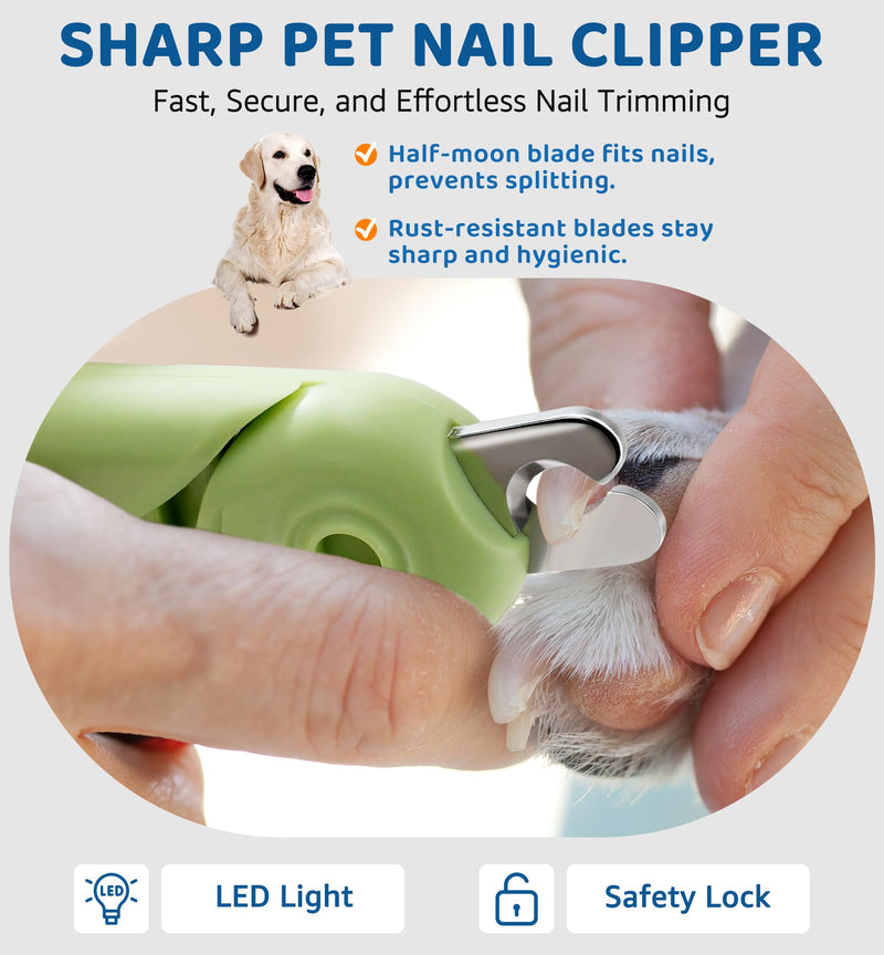 Pet Nail Clipper with Light for Cats & Small Dogs Puppies, Ultra Bright LED to Illuminate Nail Bloodline to Avoid Over Cutting, Extra-Sharp and Durable Cat Claw Trimmer with Nail File (Green) Green - PawsPlanet Australia