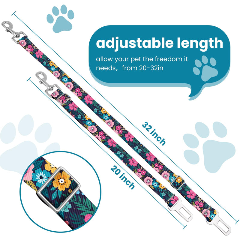 Adjustable pet cat and Dog car seat Belt，The Lanyard is Flexible and Adjustable from 20 to 33 inches (Floral) floral - PawsPlanet Australia
