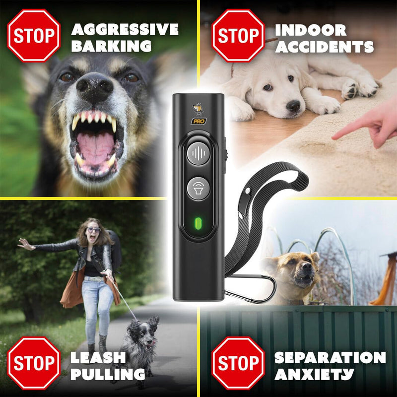 Pro Dog Bark Deterrent and Training Device - Stop Barking Without Hurting Your Pet - Rechargeable Ultrasonic Dog Bark Trainer - Just Point and Press, Black