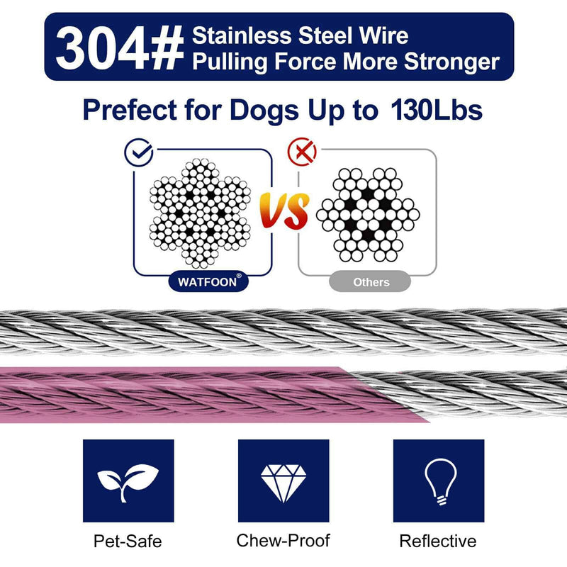 Dog Leads for Yard 35ft 45ft 55ft 65ft 75ft 85ft Dog Tie Out Cable Runner Steel Tieout Heavy Duty Tether Chew Proof Long Dog Chains for Outside, Camping, Park (Pink, 45ft) Pink - PawsPlanet Australia
