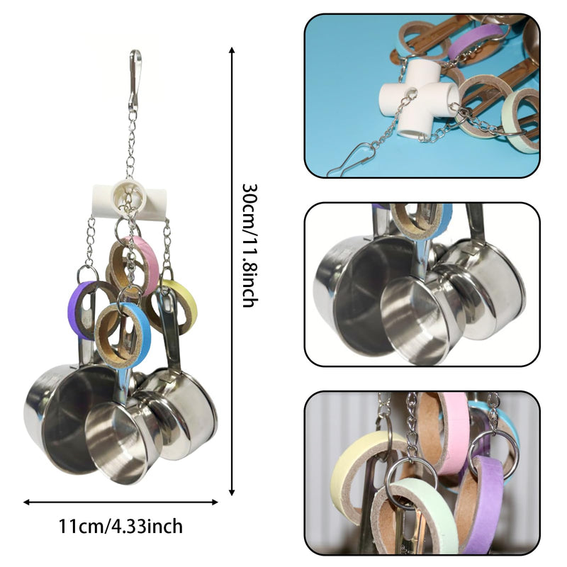 LWINGFLYER Stainless Steel Parrot Toys, Pullable Stainless Steel Cup and Cardboard Ring Toys Hanging Chew Bird Toys for Large Parrots，African Grey, Amazon Parrots - PawsPlanet Australia