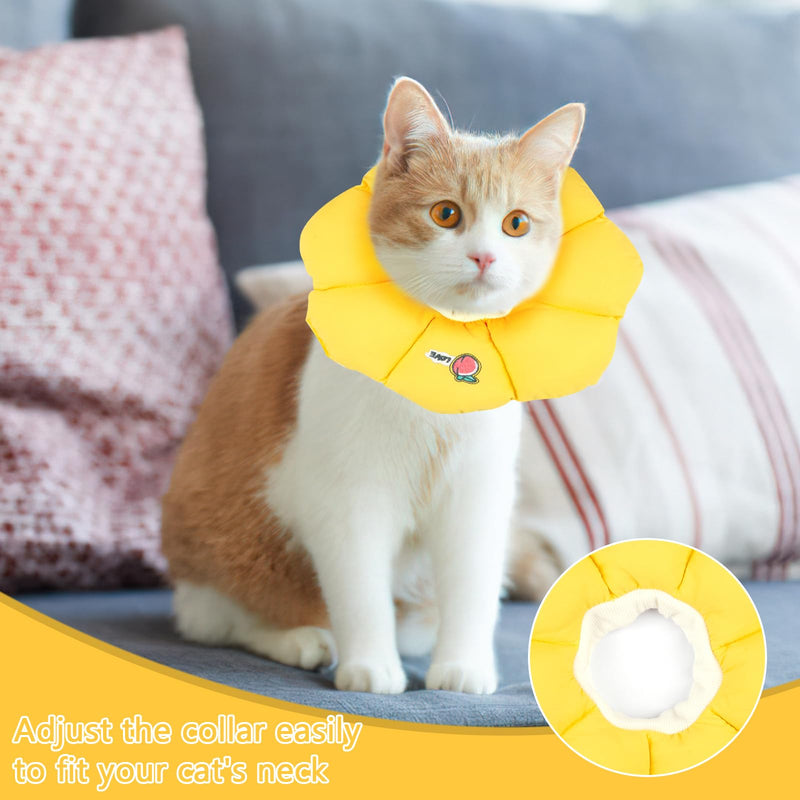 Cat Neck Brace, Adjustable Waterproof Cat Collar, Soft Sunflower Lick Protection Cat, Collar Cats for Small Dog After Surgery Protective Collar (Yellow, M) yellow M(20-30cm)