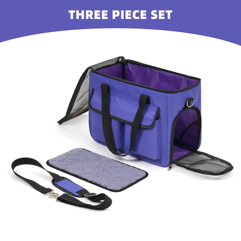 Cat & Dog Carrier for Pets Up to 15 Lbs, Airline Approved Soft-Sided Collapsible Pet Carrier for Cats & Dogs, Cat Carrier with Breathable Mesh, Padded Interior – Ideal for Car Rides, Daily Use(purple) purple - PawsPlanet Australia