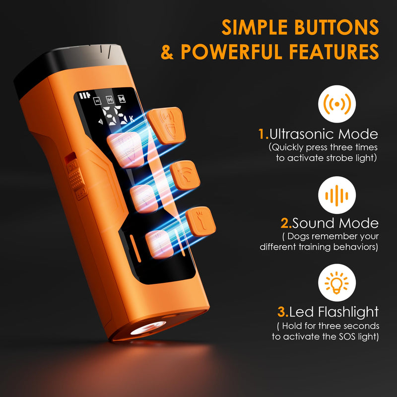 Dog Bark Deterrent Devices, 3X Ultrasonic 65FT Anti Barking Device, 4 Gear Frequencies Safer Alternatives to Dog Training Bark Collars, Portable Design with Display for All Dogs (Orange) Orange - PawsPlanet Australia