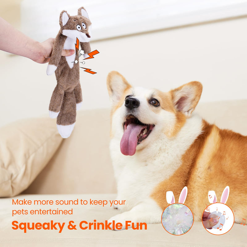 HGB Squeaky Dog Toys, No Stuffing Crinkle Dog Toys for Large Medium Small Dogs, Plush Dog Toys to Keep Them Busy, Dog Chew Toys for Puppy Teething, Pet Toys, 2 Pack Bunny & Redfox - PawsPlanet Australia