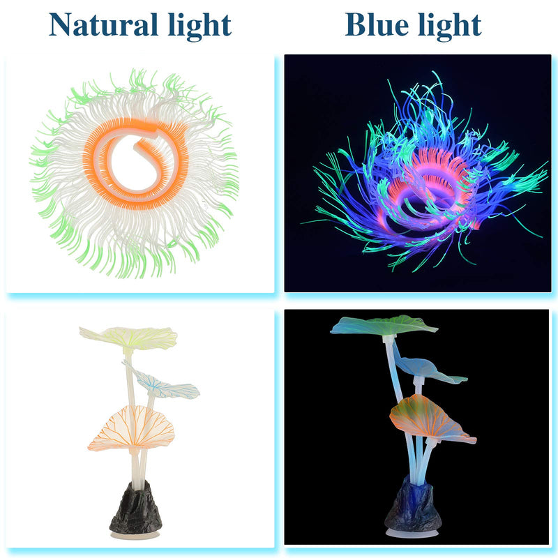 57 Pieces Glowing Fish Tank Decorations Plants with Simulation Glowing Silicone Coral Glowing Jellyfish Lotus Leaf Changeable Green Sea Anemone Luminous Stones for Aquarium Fish Tank Glow Ornament - PawsPlanet Australia