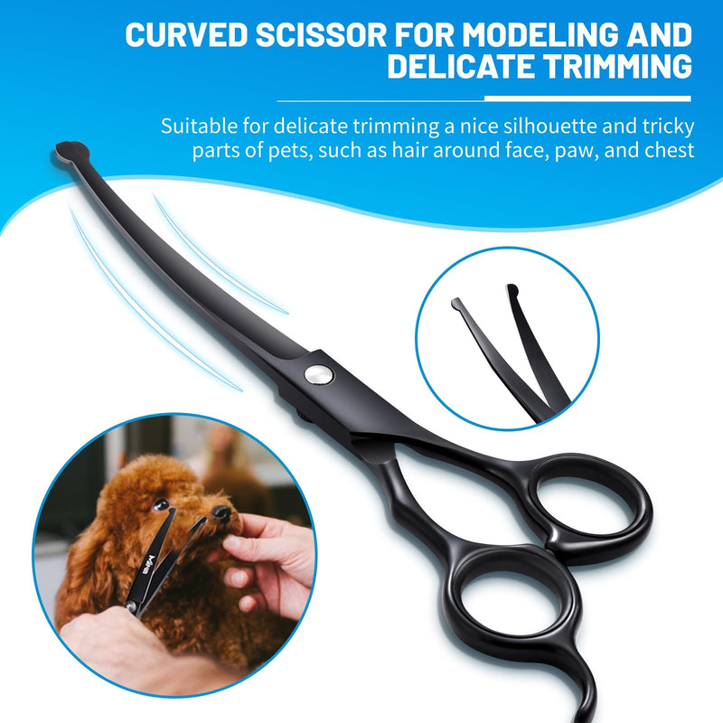 Dog Grooming Kit, 5-in-1 Titanium-plated Stainless Steel Dog Grooming Scissors, Dog Scissors for Grooming with Safety Round Tip, Grooming Scissors for Dogs & Cats, Sharp & Durable Cat Grooming Kit Black-5set - PawsPlanet Australia