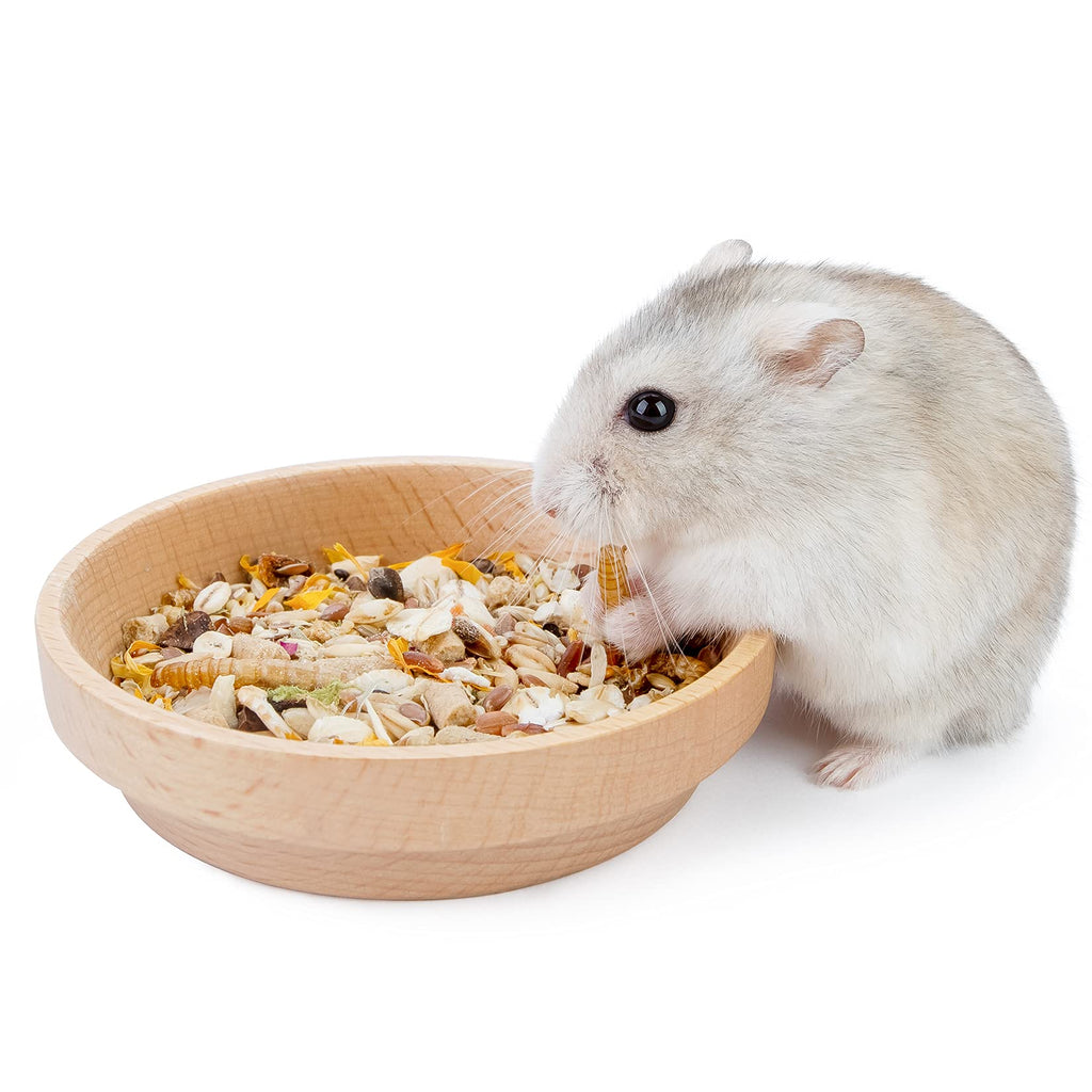 Niteangel Wooden Hamster Feeding Bowl - Small Animal Food Dish for Dwarf Syrian Hamsters Gerbils Mice Degus or other Similar-sized Small Pets (No Pattern, for Dwarf) No Pattern