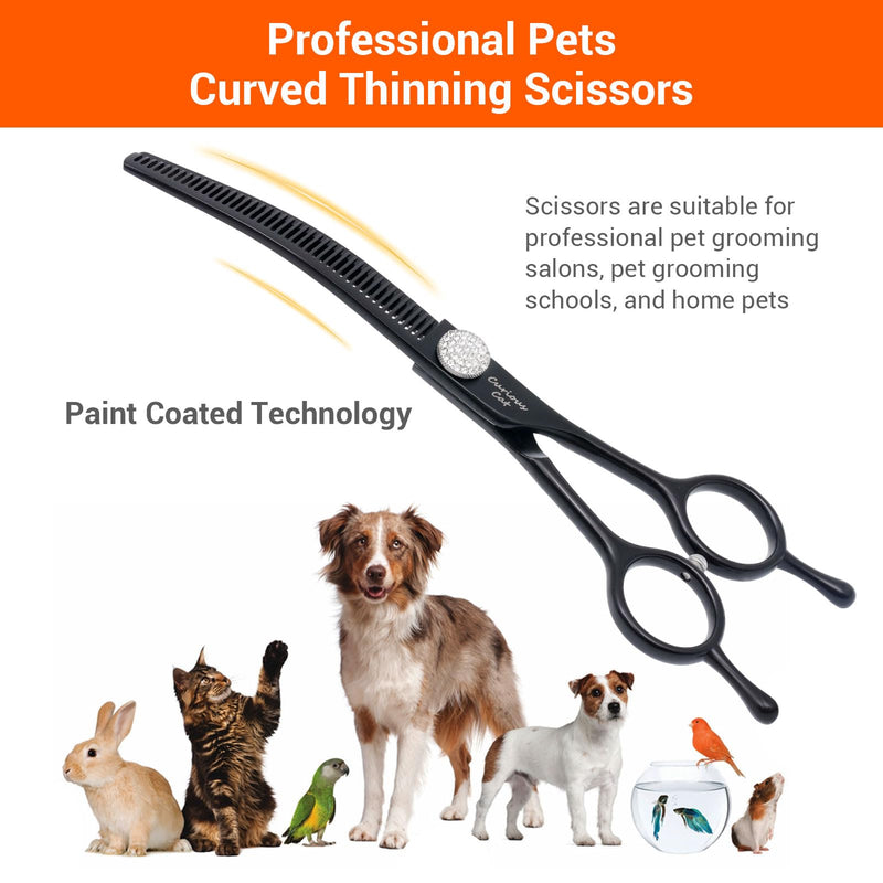 Dog Grooming Scissors,Pet Curved Thinning Shears 7.0'' 440C Thinning Scissors for Precision Pet Hair Cutting Curved Thinning Scissors - PawsPlanet Australia
