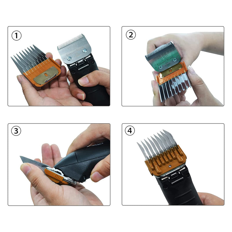 Professional Animal Stainless Steel 4 Color Guide Comb Set Compatible with andis Oster A5 wahl km10 10#/15#/30# Detachable Blade，Cutting Length 19mm-32mm - PawsPlanet Australia