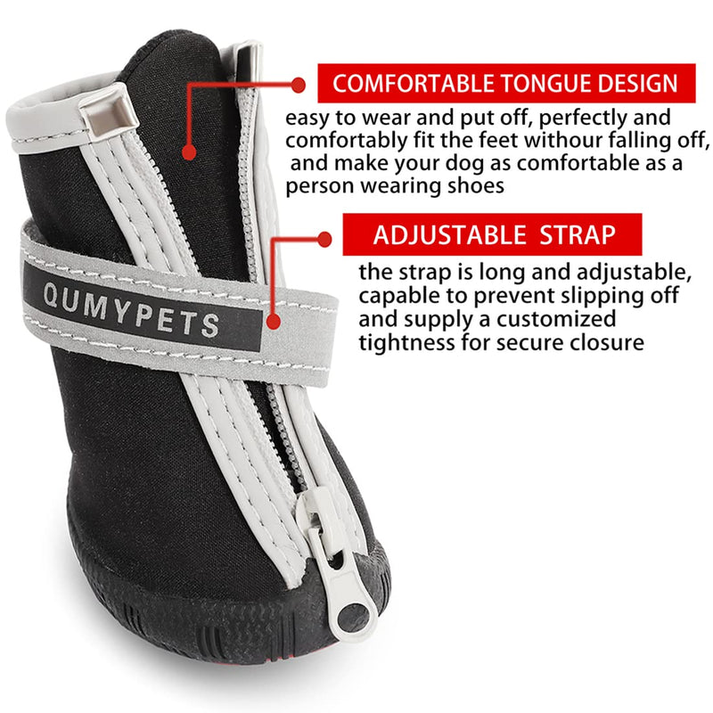 QUMY Dog Shoes for Small Dogs, Puppy Dog Boots & Paw Protectors for Winter Snowy Day, Summer Hot Pavement, Waterproof in Rainy Weather, Outdoor Walking, Indoor Hardfloors Skid-Resistant Sole Black 2 size 2: 1.59"x1.18"(L*W)
