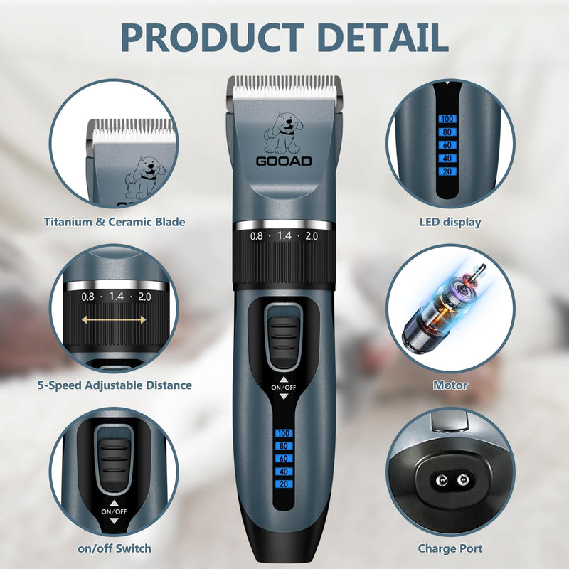 Dog Clippers Grooming Kit Hair Clipper -4 in 1Low Noise -Rechargeable-Cordless Quiet Paw Trimmer Nail Grinder, Trimmer Grooming for Thick Hair&Coats,Pet Shaver for Small and Large Dogs Cats Blue - PawsPlanet Australia