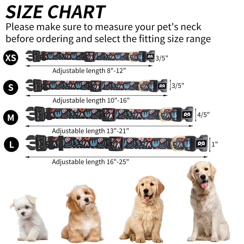 QQPETS Adjustable Soft Dog Collar: Print Flower Pink Multicolor Cute Patterns for XS Small Medium Large Pet Girl Boy Puppy Walking Running Training - PawsPlanet Australia