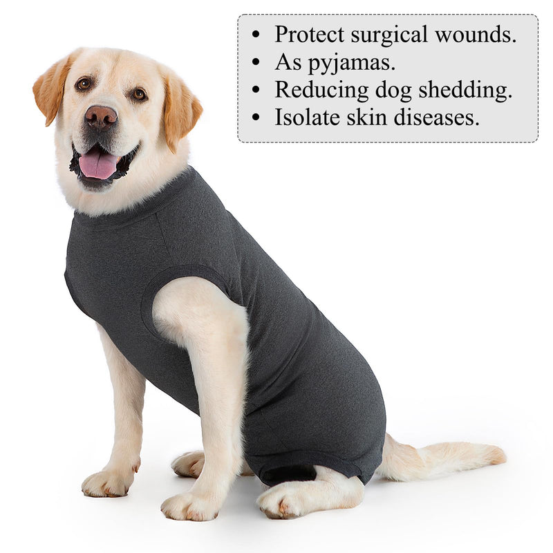 Dog Recovery Suit Post Op with Top Zip Surgical Recovery Suit Female Male Dog Vest Body Suits for Dogs After Surgery Onesie Medical Vest for Small Medium Large Dogs Cone Alternative L Grey