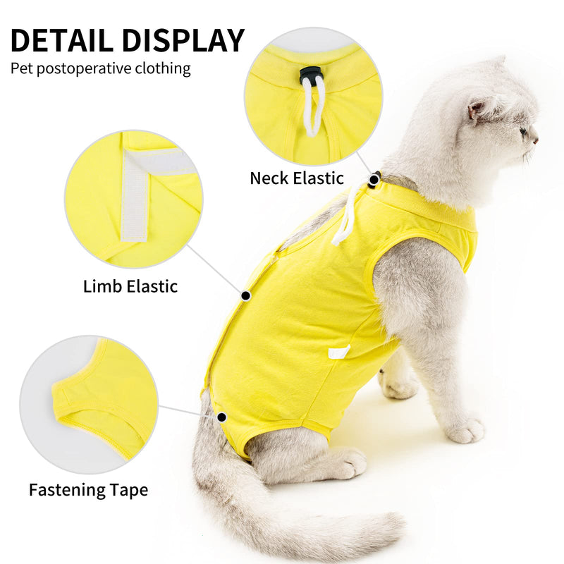 Kitten Onesies,Cat Recovery Suit for Abdominal Wounds or Skin Diseases,After Surgery Wear Anti Licking Wounds,Breathable E-Collar Alternative for Cat Yellow L