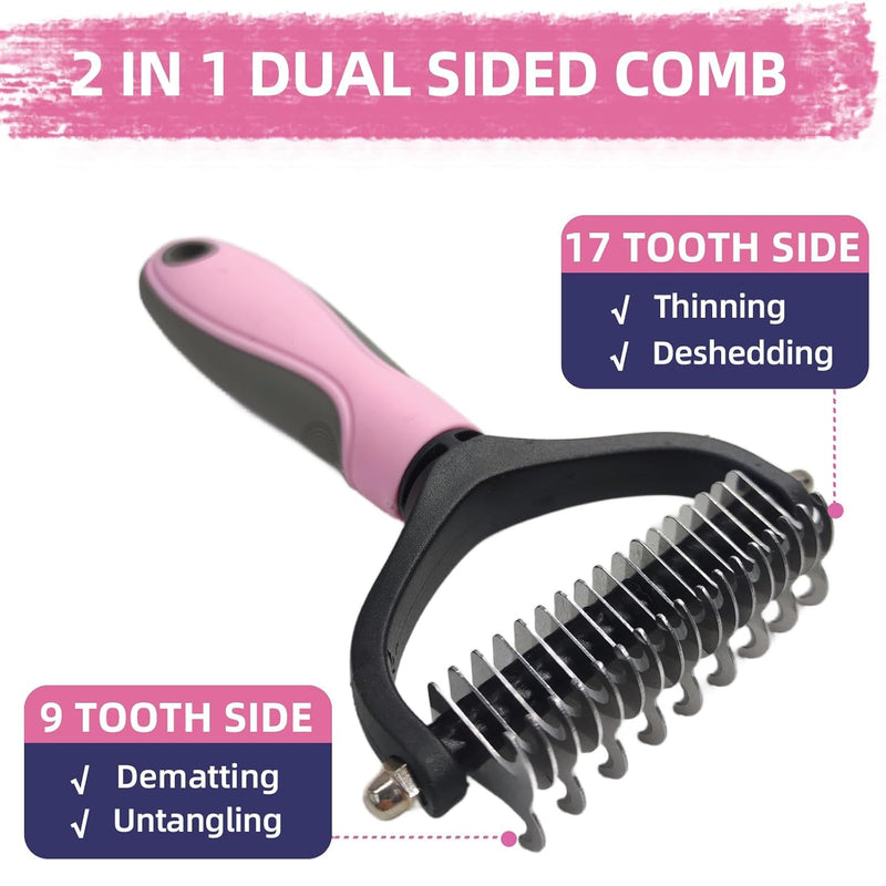 Dog Brush for Shedding,9 PCS in One Pet Slicker Hair Brush Kit with Pet Nail Clipper and File - Dog Cat Grooming Deshedding Undercoat Rake Brush Comb for All Small Large Dogs Cats Pink 9-Pink