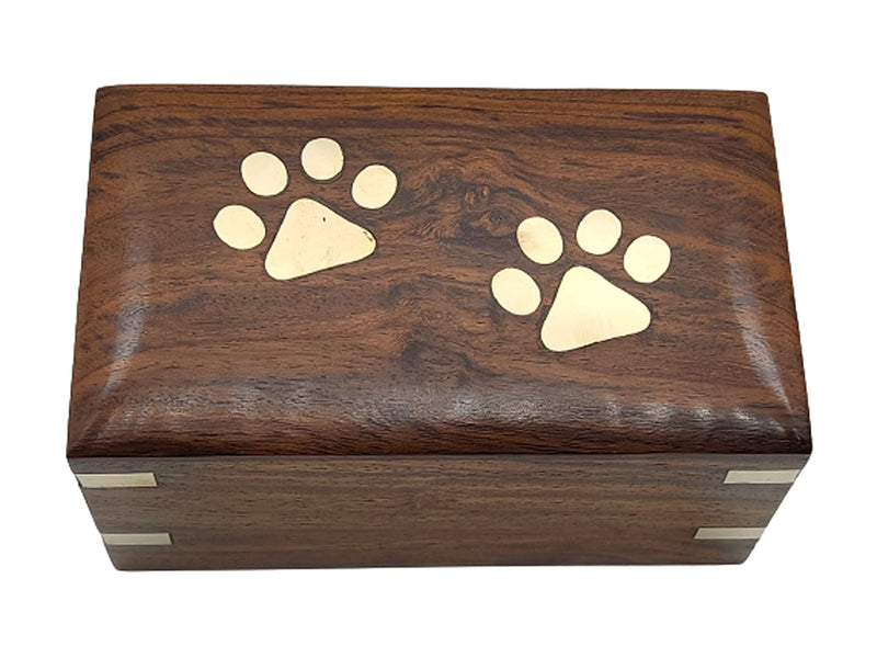 Wooden Urn - Pet Urns for Dogs Ashes, Decorative Wooden Pet Urns for Ashes - Rosewood Cremation Urns for Dogs, Pet Urns for Cats, Wooden Cremation Box (Two Paws) 5''LENGTH x 3''WIDTH x2.5''HEIGHT - PawsPlanet Australia