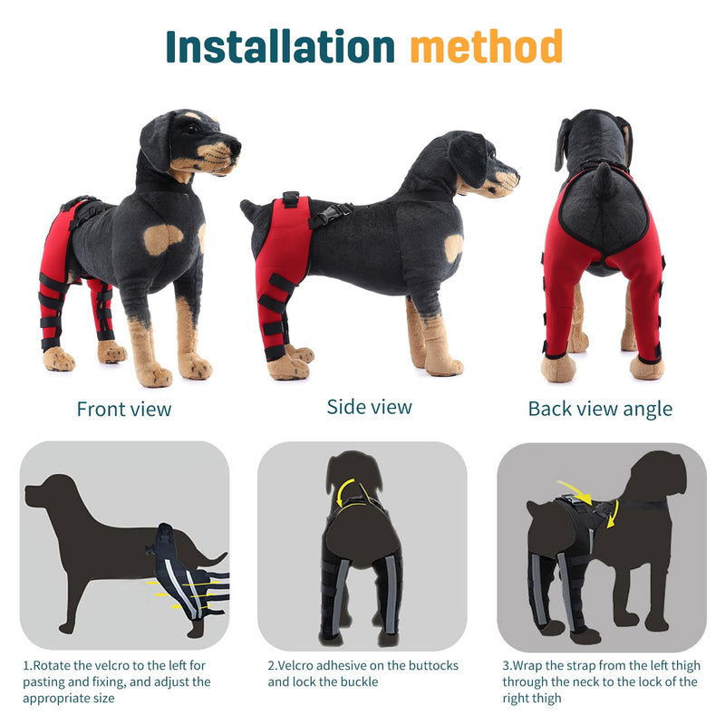 PETCUTE Dog Knee Brace,1 Pair Dog Elbow Brace Protector Pads,Adjustable Knee Brace Leg Support for Dogs Hind Legs Recover,Dog Leg Brace for Wound Injury and Sprain Healing of Arthritis L Red