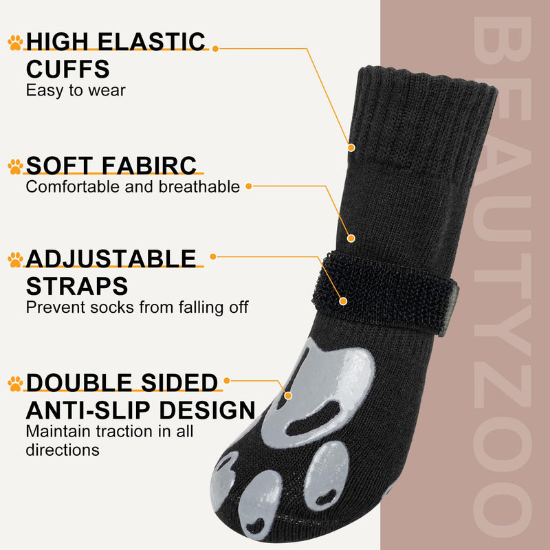BEAUTYZOO Dog Socks, Non Slip Dog Socks to Prevent Licking Paws -Dog Shoes for Hot/Cold Pavement, Dog Boots & Paw Protectors, Dog Booties for Hardwood Floors, Small Medium Large Senior Dogs M(2.1"-2.55" W | Pack of 4) Black - PawsPlanet Australia